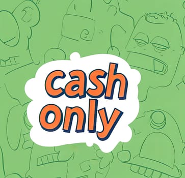 A vibrant illustration featuring 'cash only' text amidst a whimsical cartoon crowd