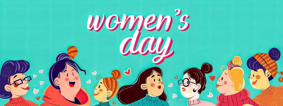 Colorful illustration of diverse women celebrating international women's day