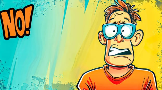 Colorful illustration of a cartoon man with glasses showing a strong refusal with a no! speech bubble