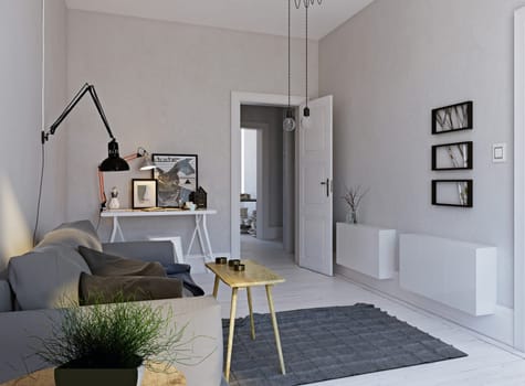 modern living interior design. 3d rendering concept