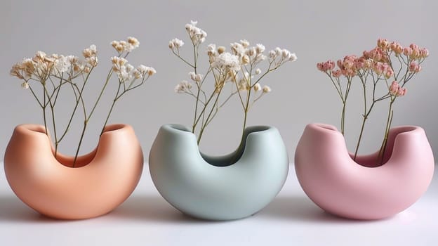 Three vases with flowers in them sitting on a table