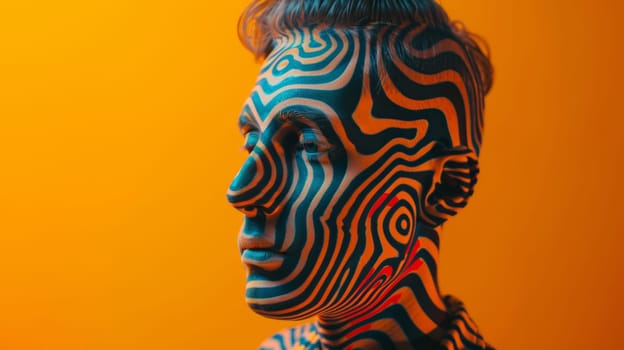 A man with a face painted in geometric patterns