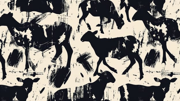 A pattern of a black and white cow on the ground