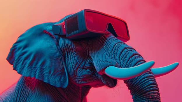 A close up of an elephant wearing goggles and a red nose