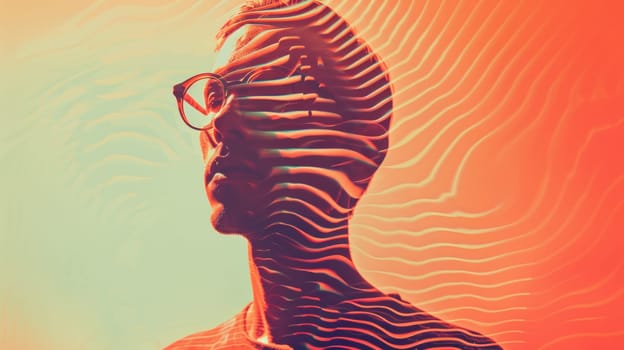 A man with glasses and a wavy background