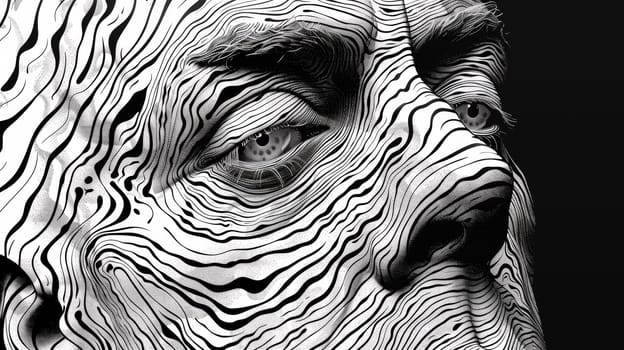 A close up of a man's face with zigzag lines