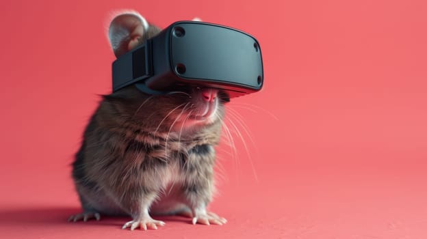 A small rodent wearing a virtual reality headset on its head