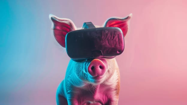 A pig wearing a vr headset on its head