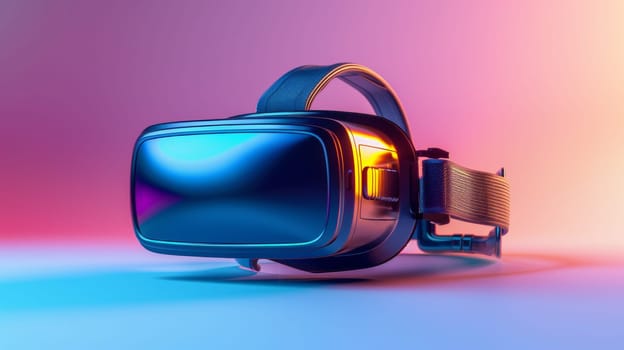 A close up of a virtual reality headset on top of some colorful background