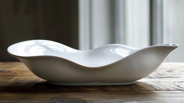 A white bowl sitting on top of a wooden table