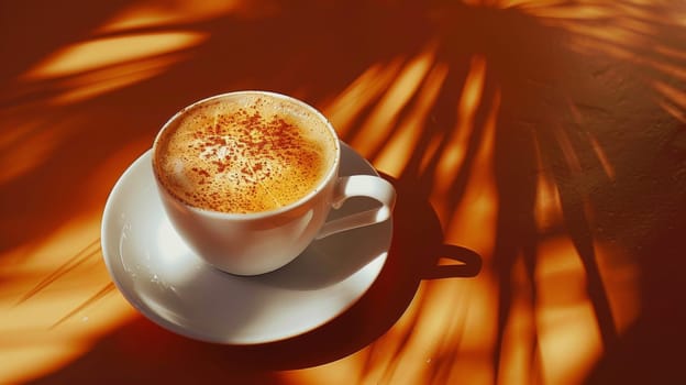 A cup of coffee on a saucer with some whipped cream