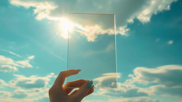 A person holding a clear glass up to the sky