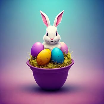An enchanting illustration featuring a cute bunny surrounded by colorful Easter eggs, creating a heartwarming and festive vibe. Ideal for spreading joy and cheer during the holiday season