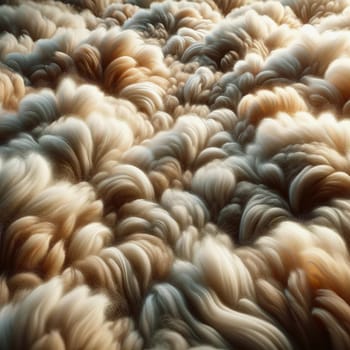 A detailed view of the soft and fluffy wool fibers of a sheep, creating a cozy and warm texture.