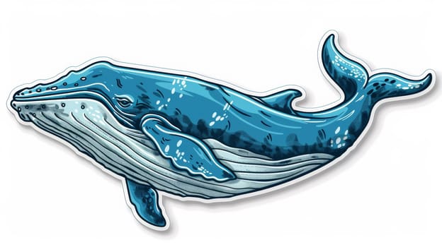 A sticker of a blue whale is shown on the white background