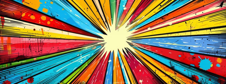 Pop art style starburst with blue and yellow star, background and texture