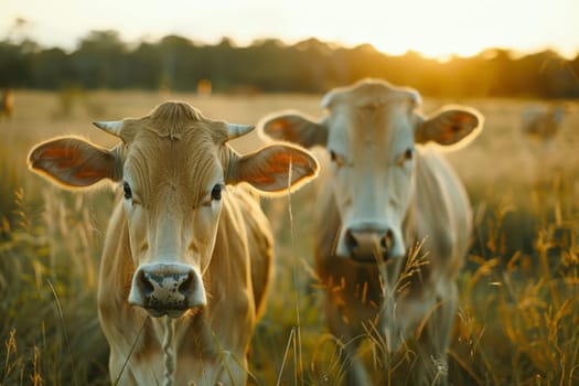 Cow farm, An image of cows in a meadow during the summer at sunset, Agriculture animal.