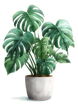 A houseplant in a flowerpot with lush green leaves standing against a white background, showcasing the beauty of terrestrial plants in an artistic display