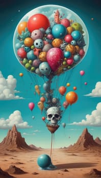 Surreal image with balloons. AI generated
