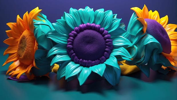 Sunflower dark purple and dark blue contour shading. AI generated