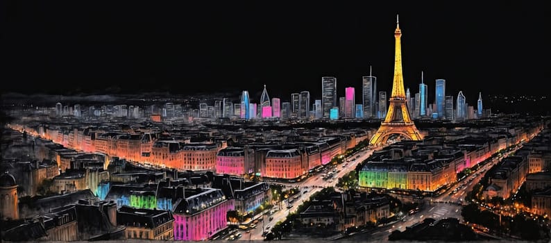 Paris in neon lights. AI generated