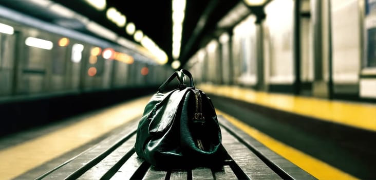 A bag forgotten on the subway. Generative AI. High quality photo