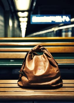 A bag forgotten on the subway. Generative AI. High quality photo