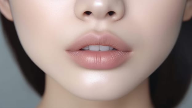 close up portrait of a woman lips skin care, ai