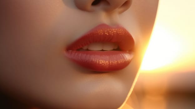 close up portrait of a woman red lips skin care, ai