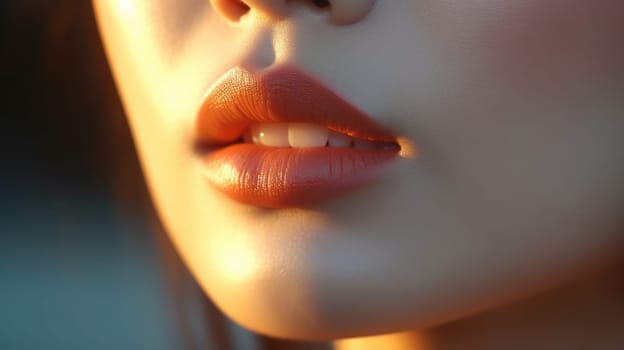 close up portrait of a woman red lips skin care, ai