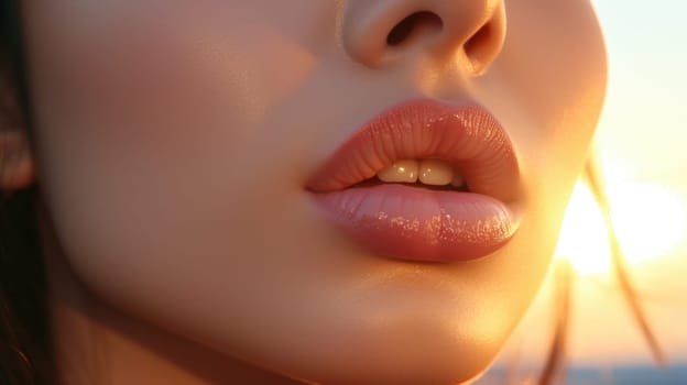 close up portrait of a woman red lips skin care, ai