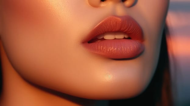 close up portrait of a woman red lips skin care, ai