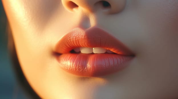 close up portrait of a woman red lips skin care, ai