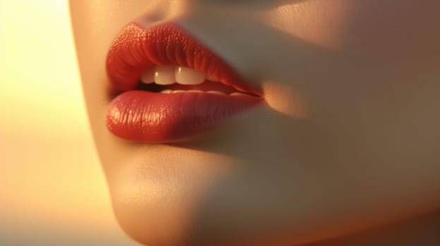 close up portrait of a woman red lips skin care, ai