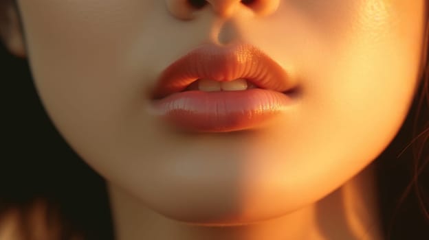 close up portrait of a woman red lips skin care, ai