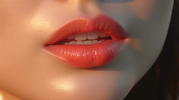 close up portrait of a woman red lips skin care, ai