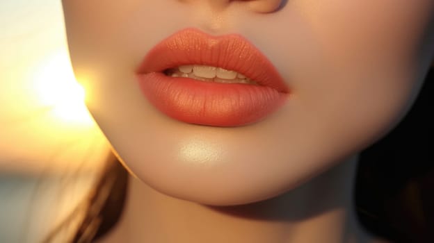 close up portrait of a woman red lips skin care, ai