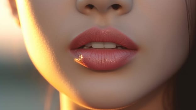 close up portrait of a woman red lips skin care, ai