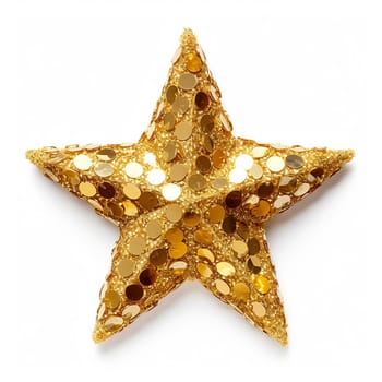 A glittering golden star with sequins isolated on white.