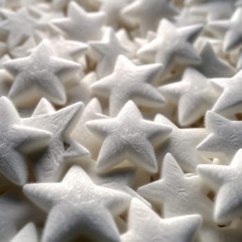 Numerous white star-shaped objects clustered together.