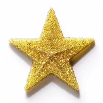 Glittering golden star shape against a white background.