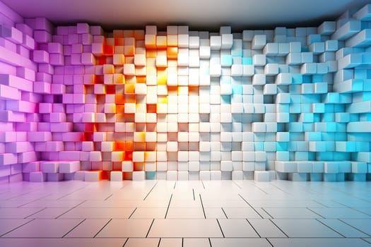 A wall with huge pixels and cubes of different colors. Abstract background.