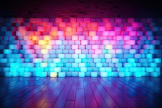 Brick wall with bright neon lighting.