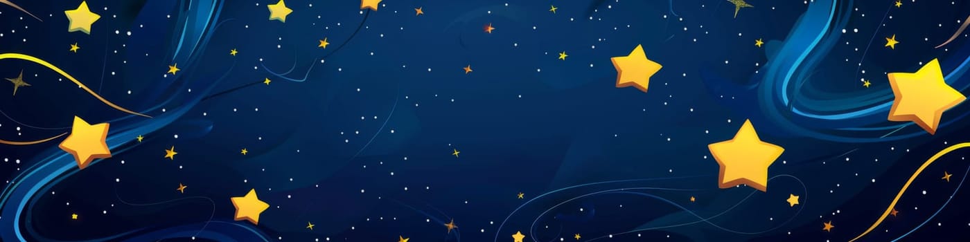 Starlight background, yellow stars isolated on a dark blue night texture with copy space