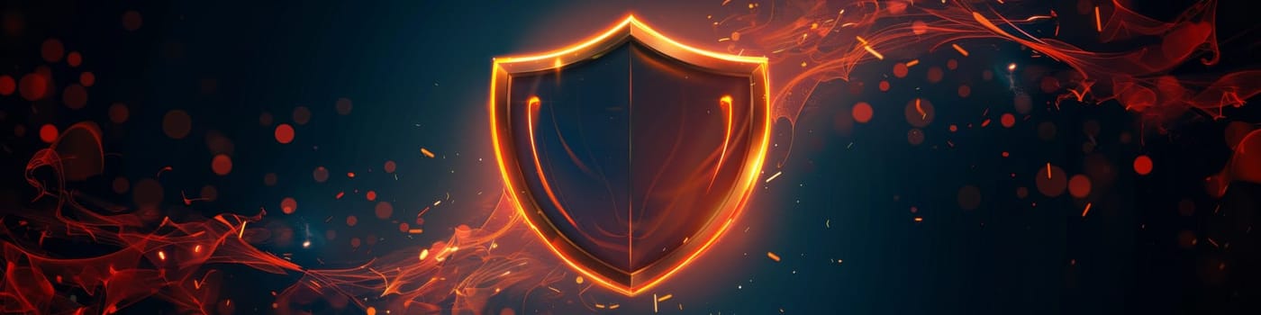 Orange shield protection isolated on a dark background
