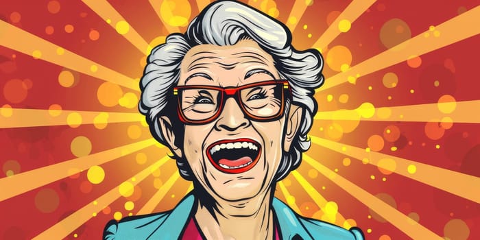 Portrait of a laughing grandmother, pop art style concept