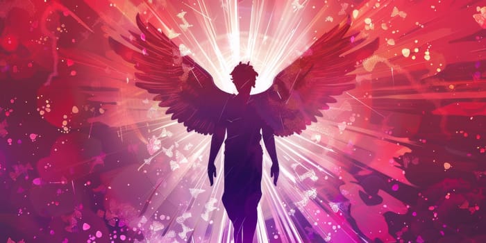 Silhouette of an angel man with a red and purple effects around