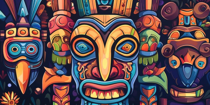 A lot of a colorful shamanic totem as background or texture, shaman concept