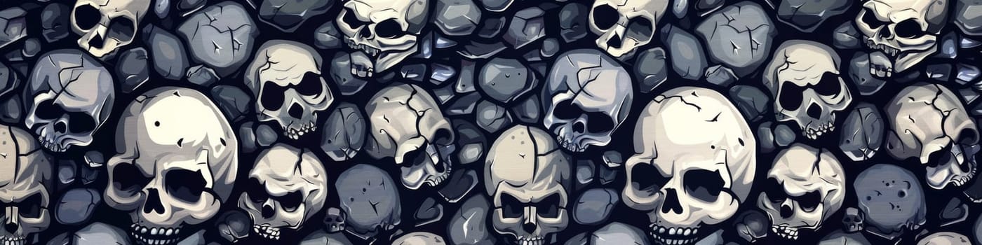 A lot of skulls with dark mood as background or texture, banner