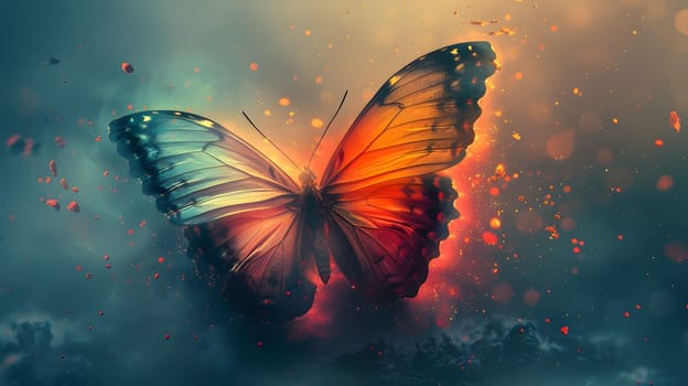 A colorful butterfly, a pollinator arthropod, gracefully flies through the fluid atmosphere as part of the atmospheric phenomenon known as moths and butterflies
